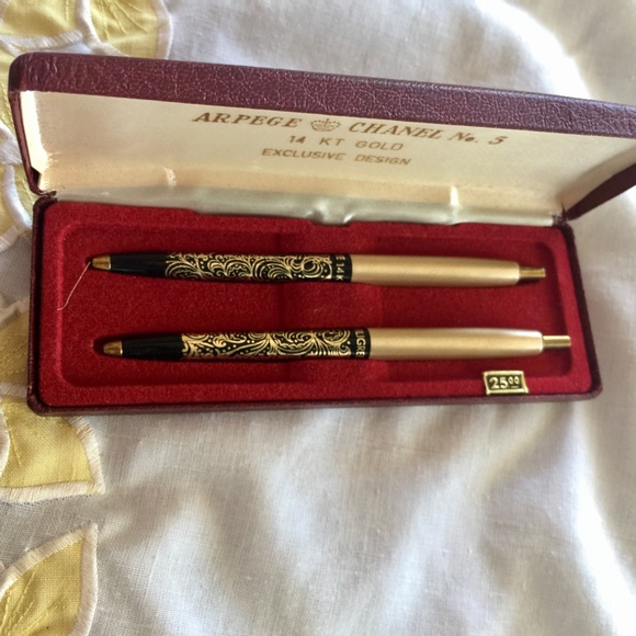Mid century 14k gold perfumed writing pens set Arpege Chanel No. 5 - Picture 3 of 6